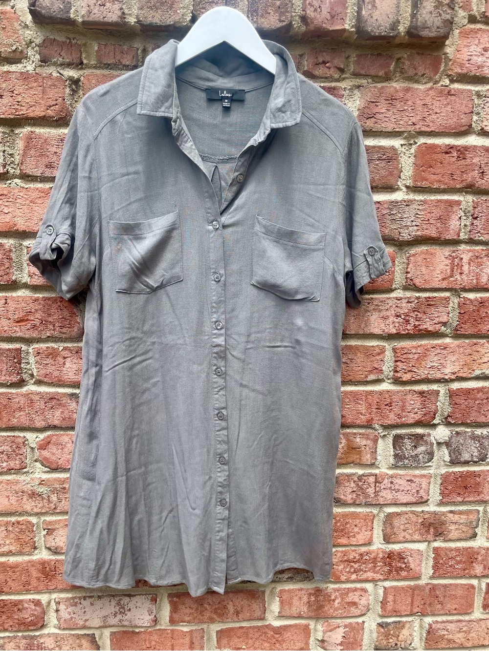 Lulu's Sage Green Short-Sleeve Button-Down Shirt Dress